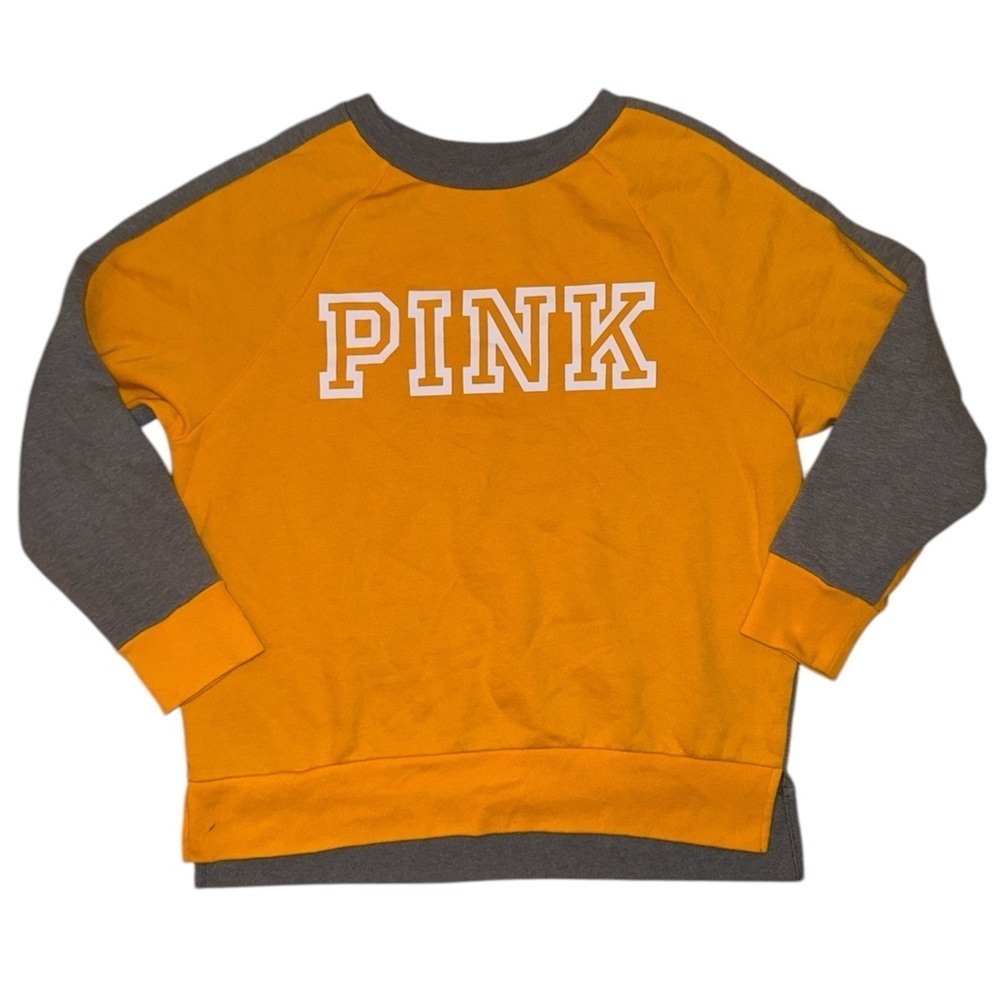 Victoria’s Secret PINK orange grey logo long sleeve women’s size medium